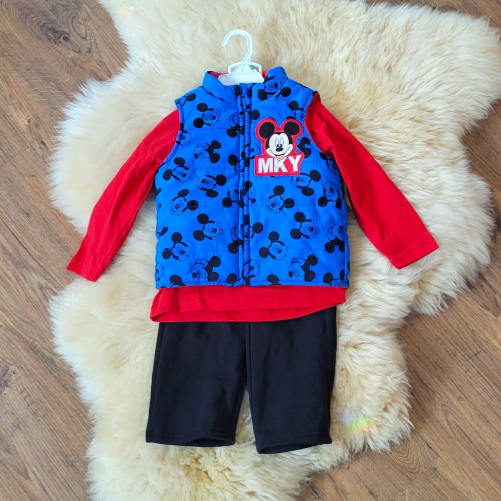 Boys 3T Mickey Mouse Vest Shirt Pant Set